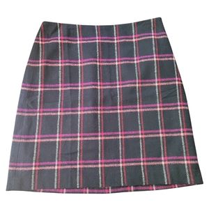 Talbots | Navy Plaid Wool-Blend Midi Skirt